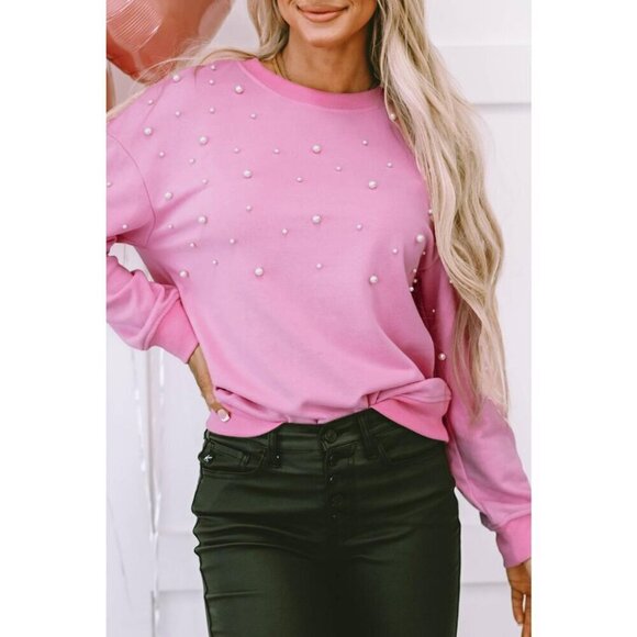 NWT AMELIA BUBBLEGUM PINK PEARL CREWNECK SWEATER - Picture 10 of 16